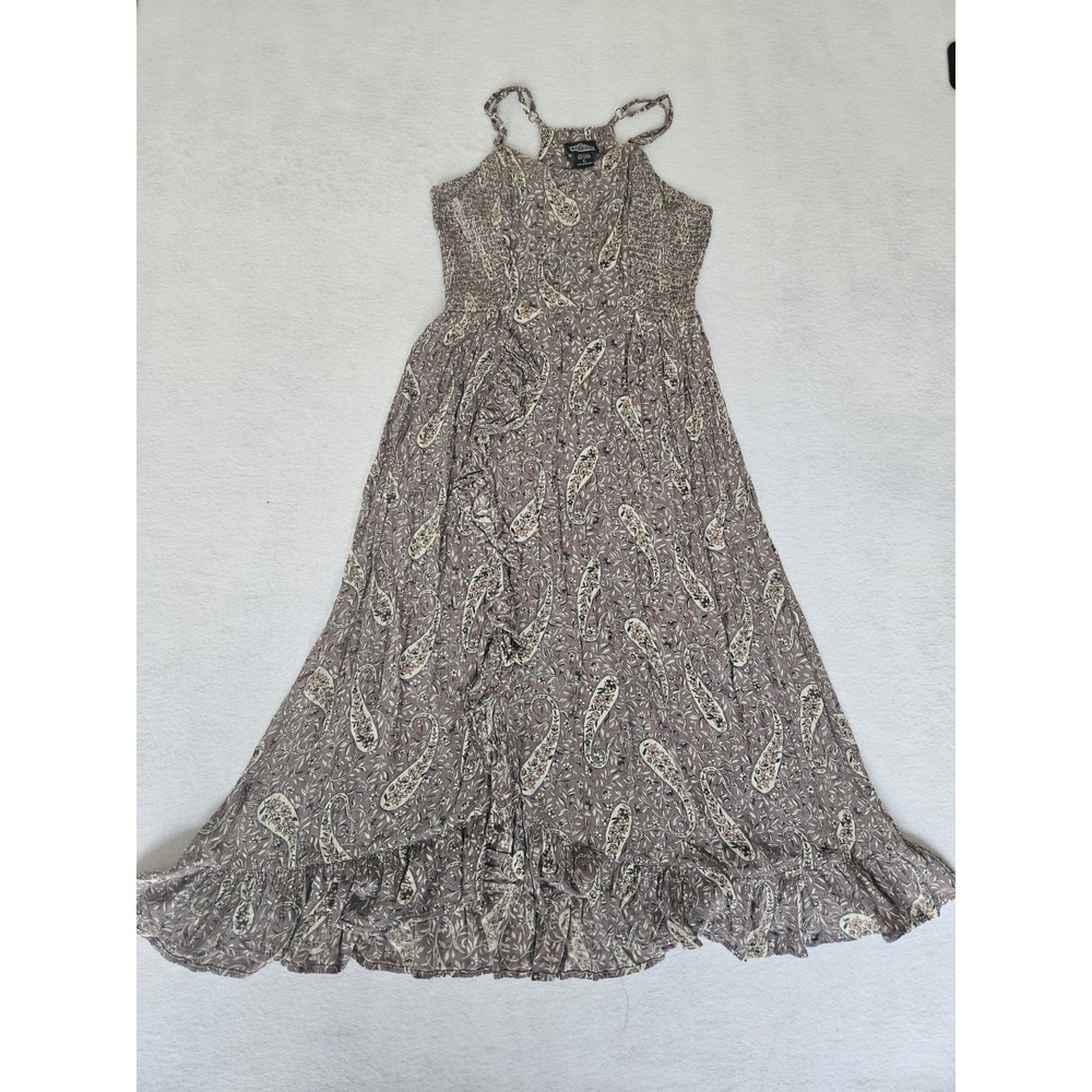 Angie Purple Paisley Print Halter Maxi Dress Smocked Ruffle Hem Boho Large